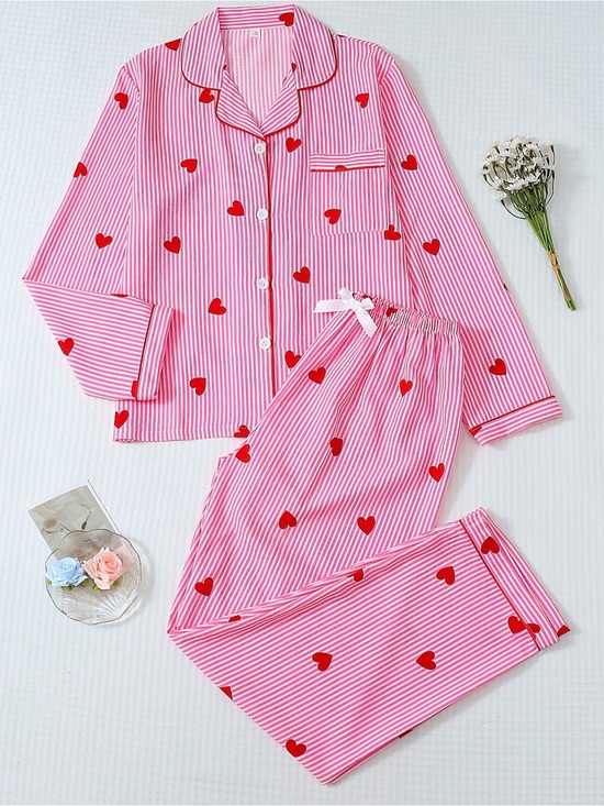 Other - Pink Striped Heart Pajama Set — Red Heart Print